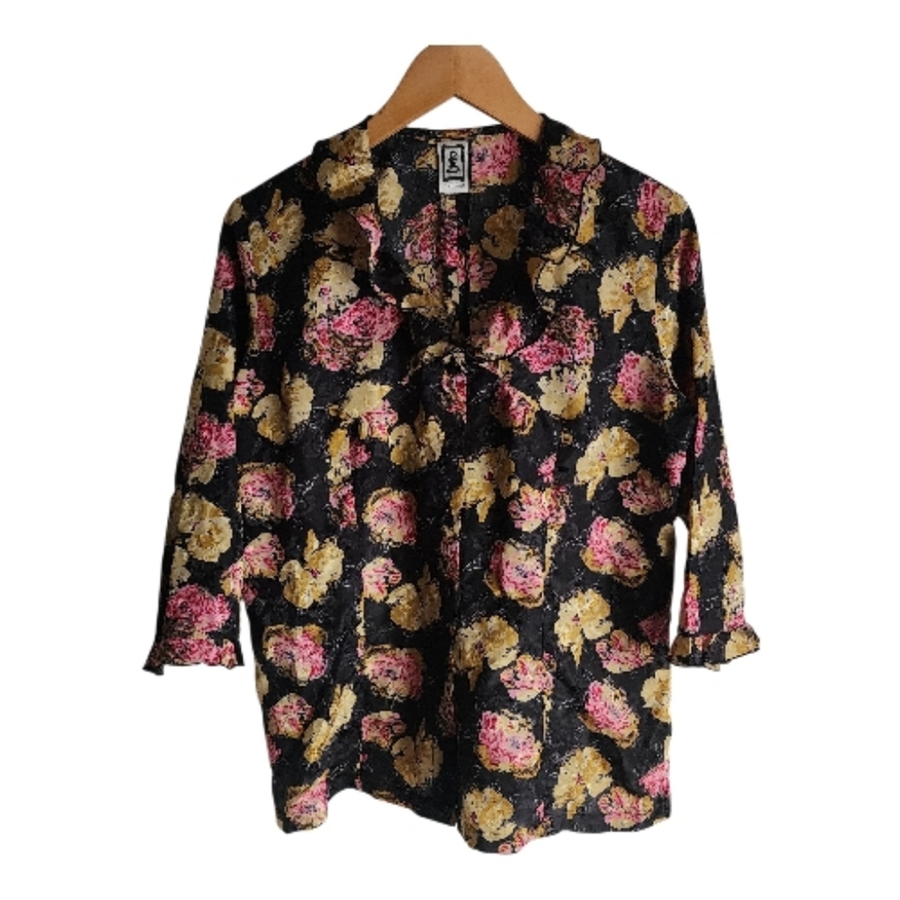 Vintage Floral Black and Pink Women's Top